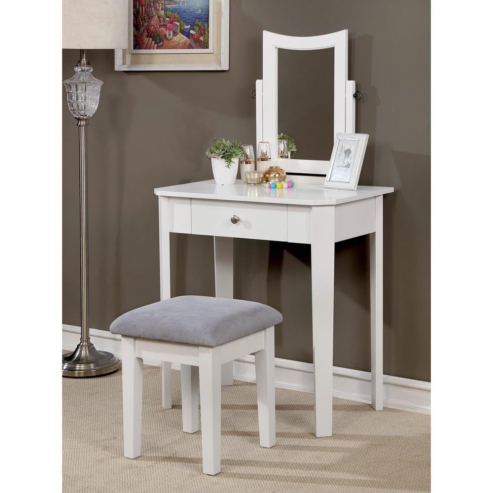 Williams Home Furnishing Janelle White Vanity With 1 Padded Stool And 1 Storage Drawers Cm Dk6846wh The Home Depot