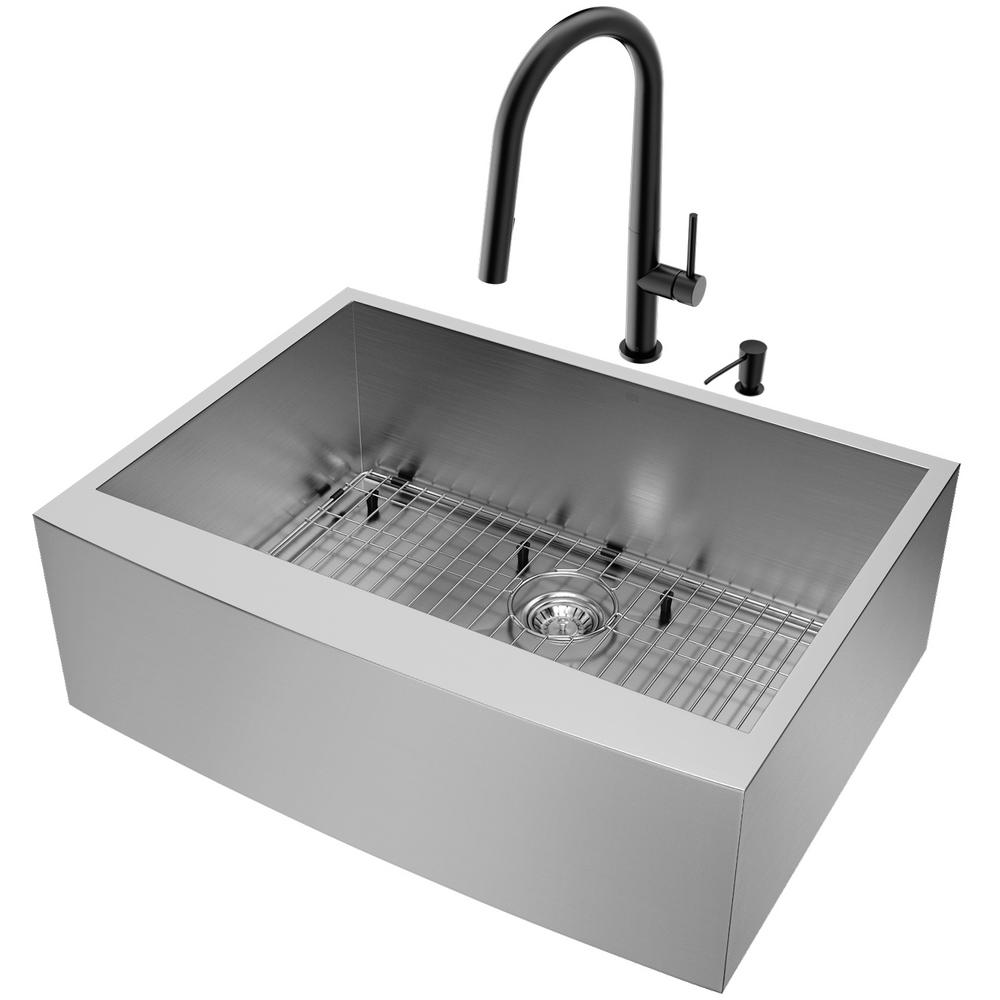 Stainless Steel Farmhouse Sink With Black Faucet vigo all in one farmhouse apron front stainless steel 30 in single