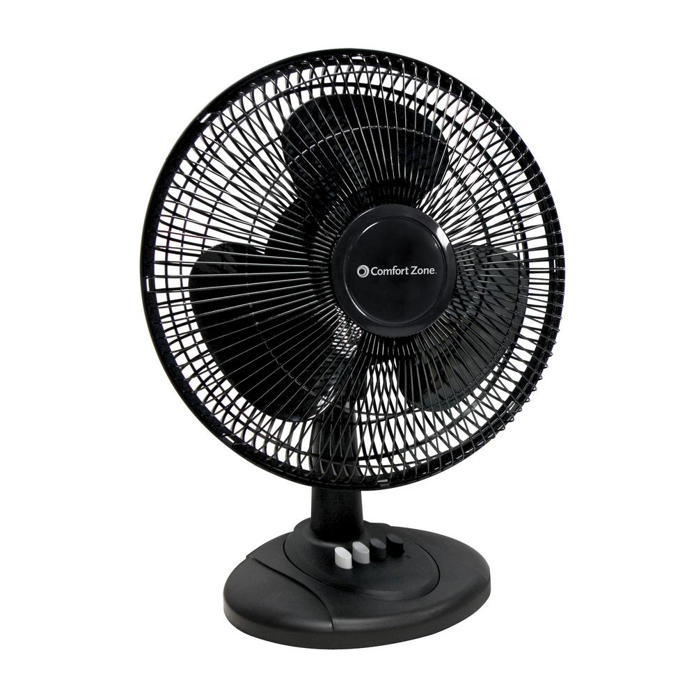 Comfort Zone 12 In Black Oscillating Table Fan With Adjustable
