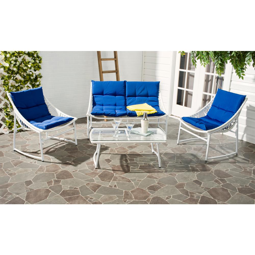 Safavieh Berkane 4Piece Patio Seating Set with Navy CushionsPAT2009B The Home Depot