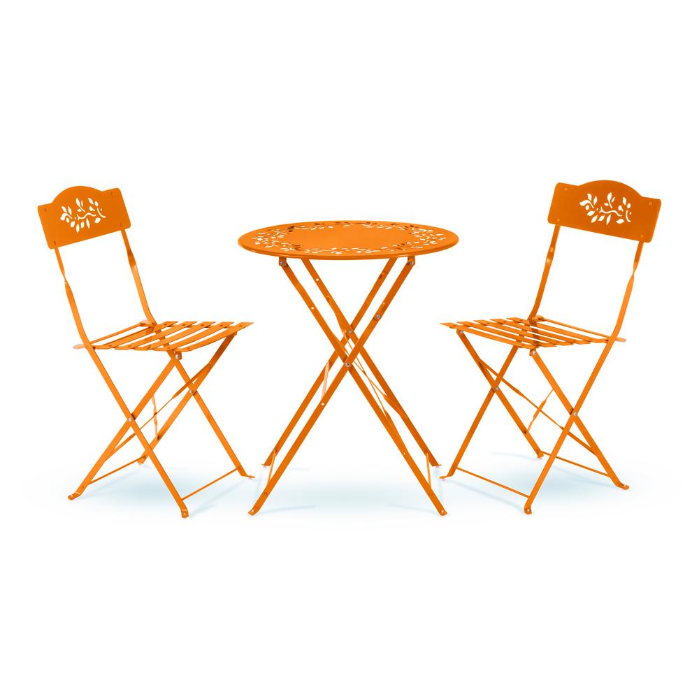 Alpine Corporation Indoor Outdoor 3 Piece Bistro Set Folding Table And Chairs Patio Seating Orange Msy100a Or The Home Depot