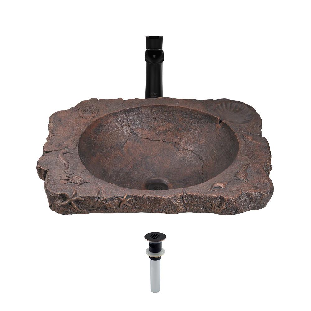 Mr Direct Top Mount Bathroom Sink In Bronze With 732 Faucet And Grid Drain In Antique Bronze