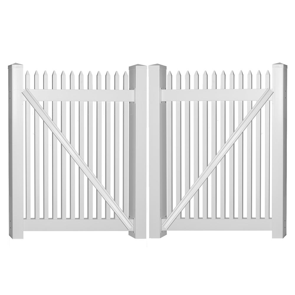 Weatherables Hartford 10 Ft W X 5 Ft H White Vinyl Picket Fence Double Gate Kit Includes Gate Hardware Dwpi 1 5nr 5x60 The Home Depot