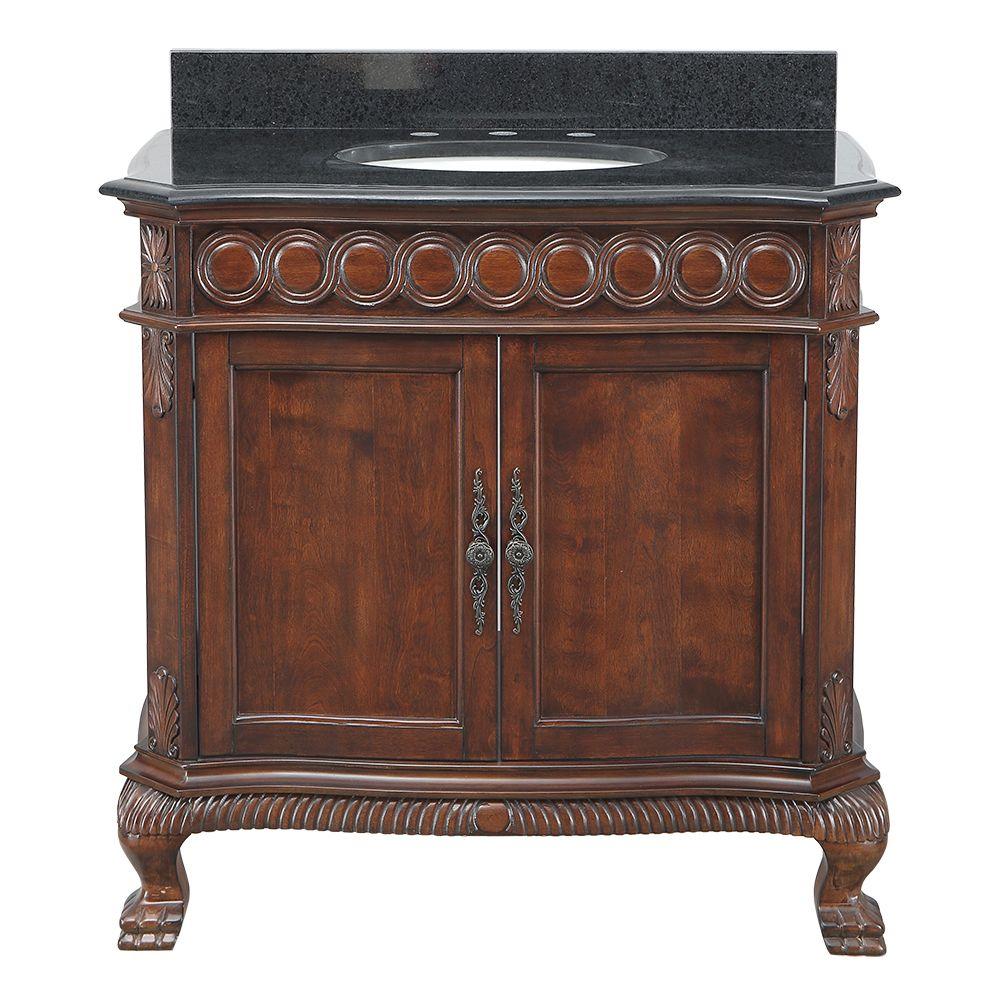 Belle Foret Single Sink Bathroom Vanities Bath The Home Depot Vanity In Antique Cherry With Granite Top Black And White