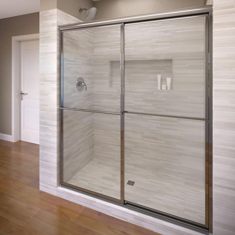 Basco Deluxe 40 In X 68 In Framed Sliding Shower Door In Silver 7150