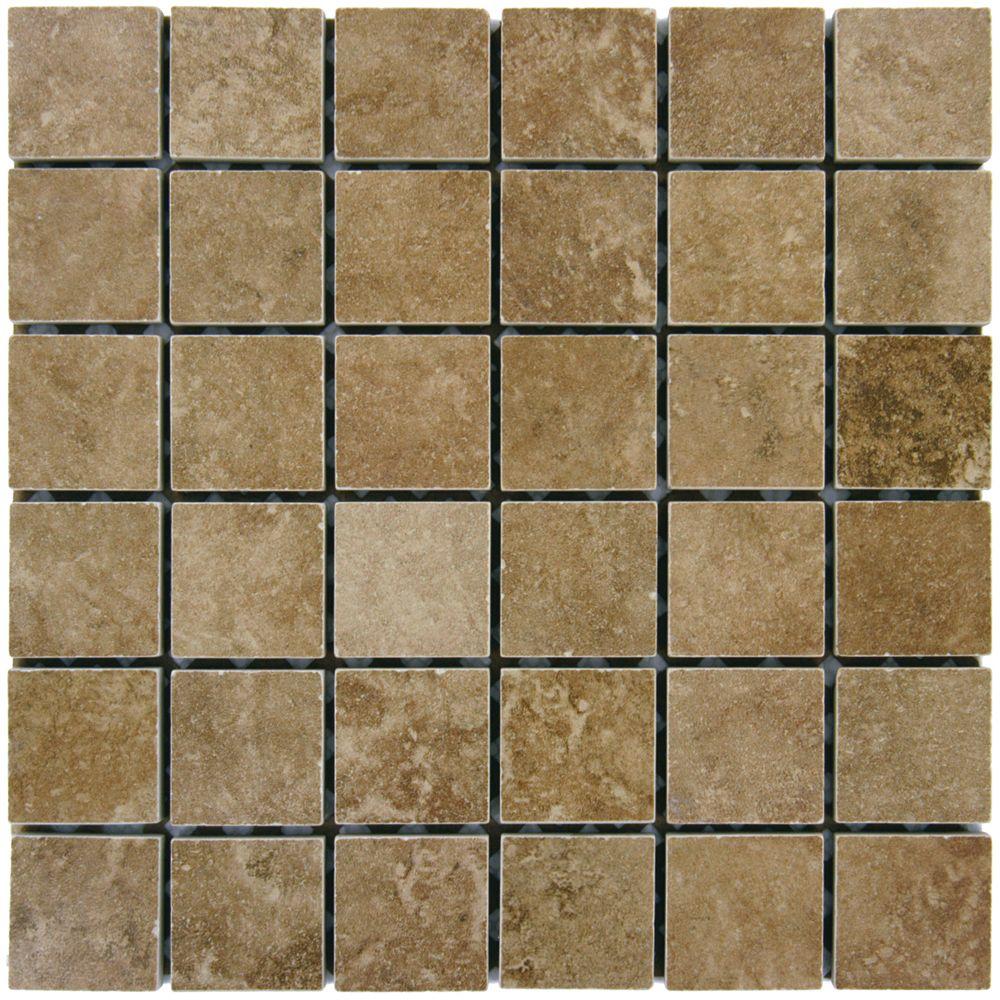 Msi Travertino Walnut 12 In X 10mm Porcelain Mesh Mounted Msi Travertino Walnut 12 In X 10mm Porcelain Mesh Mounted
