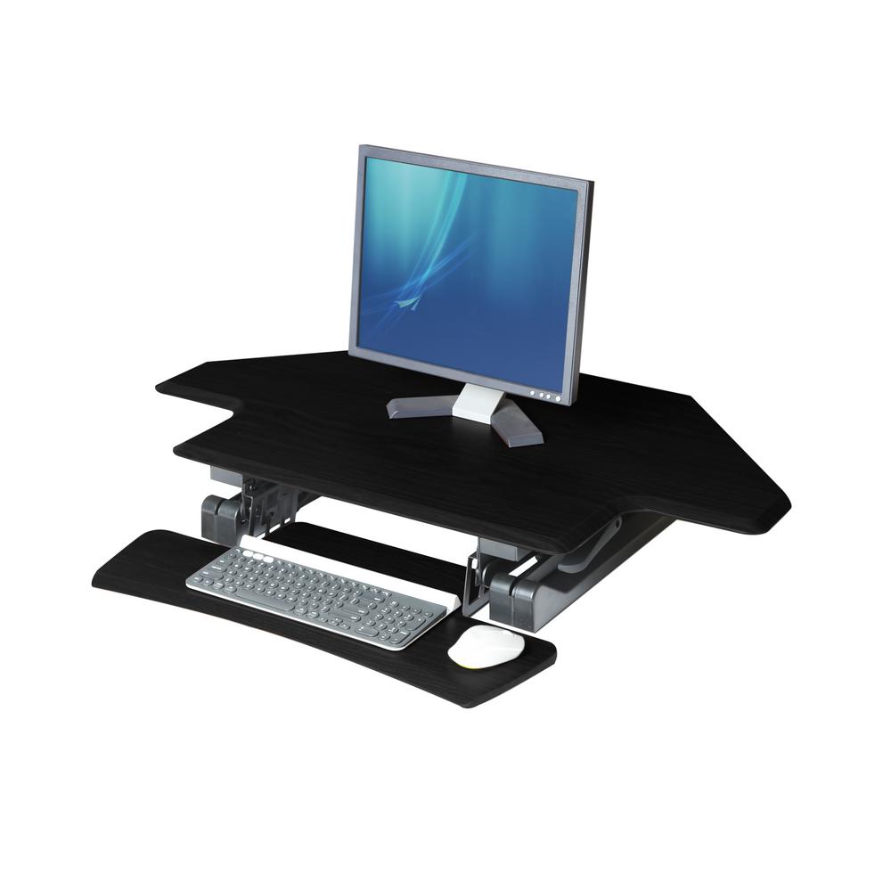 Seville Classics Airlift Black 43 In Corner Height Adjustable Seville Classics Airlift Black 43 In Corner Height Adjustable Standing Desk Converter With Dual Monitor Riser And Keyboard Tray Off65869 The Home Depot