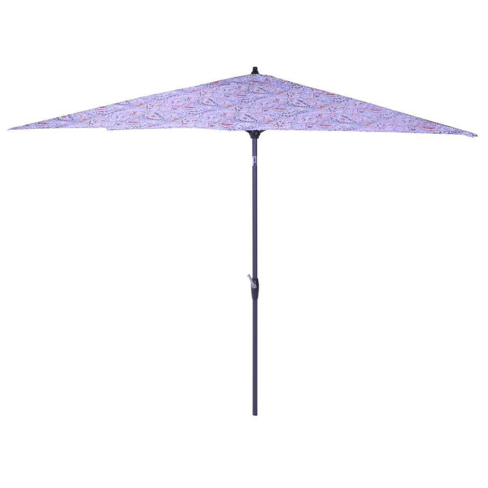 Hampton Bay 10 Ft X 6 Ft Aluminum Market Patio Umbrella In Denim Paisley With Push Button Tilt 9106 01523800 The Home Depot