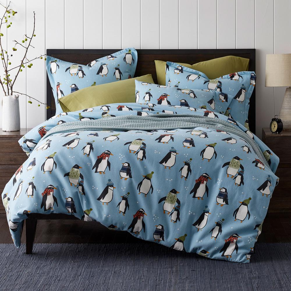 The Company Winter Penguin Holiday Flannel King Duvet Cover The Company Winter Penguin Holiday Flannel King Duvet Cover