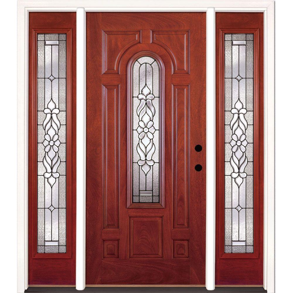 Double Door Front Doors Exterior The Home Depot 63 5 In X 81 625 Lakewood Patina Stained Cherry Gany Left Hand