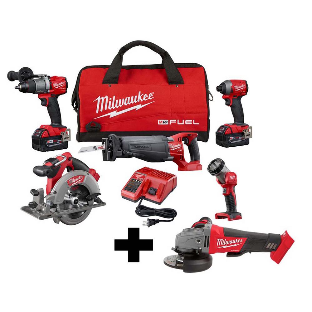 Milwaukee M18 FUEL 18-Volt Lithium-Ion Brushless Cordless Combo Kit (5-Tool) with M18 FUEL Grinder with Paddle Switch