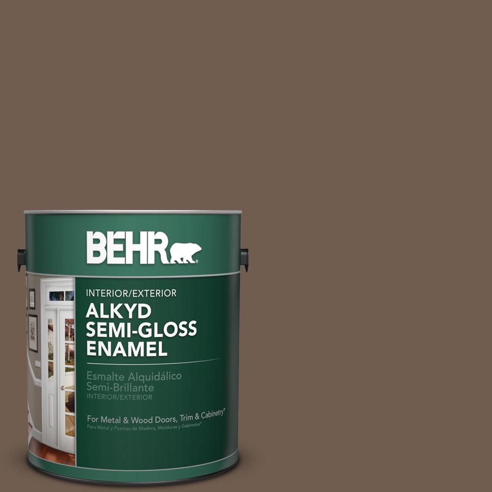 Behr 1 Gal Pfc 35 Rich Brown Semi Gloss Enamel Alkyd Interior Pfc 35 Rich Brown Semi Gloss Enamel Alkyd Interior Exterior Paint