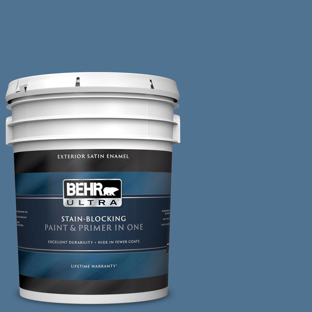 BEHR ULTRA 5 gal. PPU1418 Laguna Blue Satin Enamel Exterior Paint and