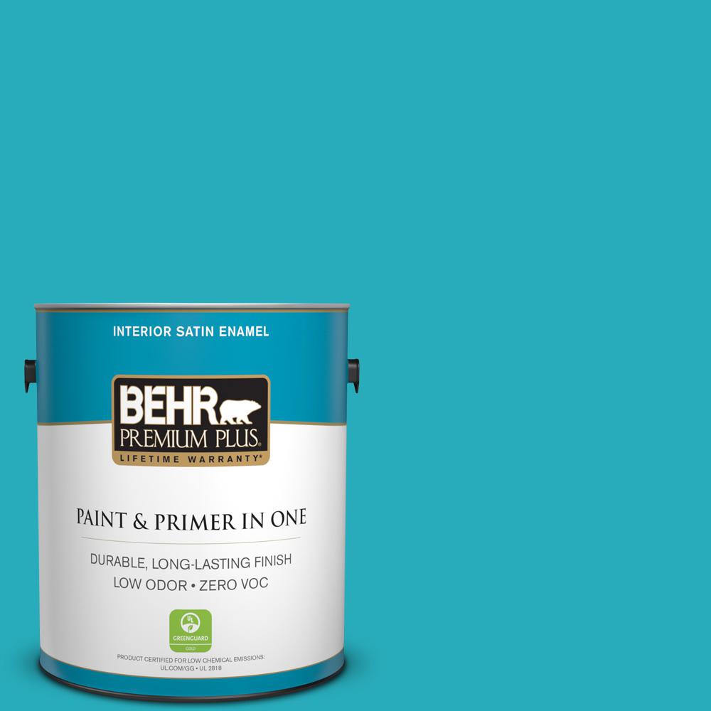 BEHR Premium Plus 1gal. P4705 Placid Sea Satin Enamel Interior Paint