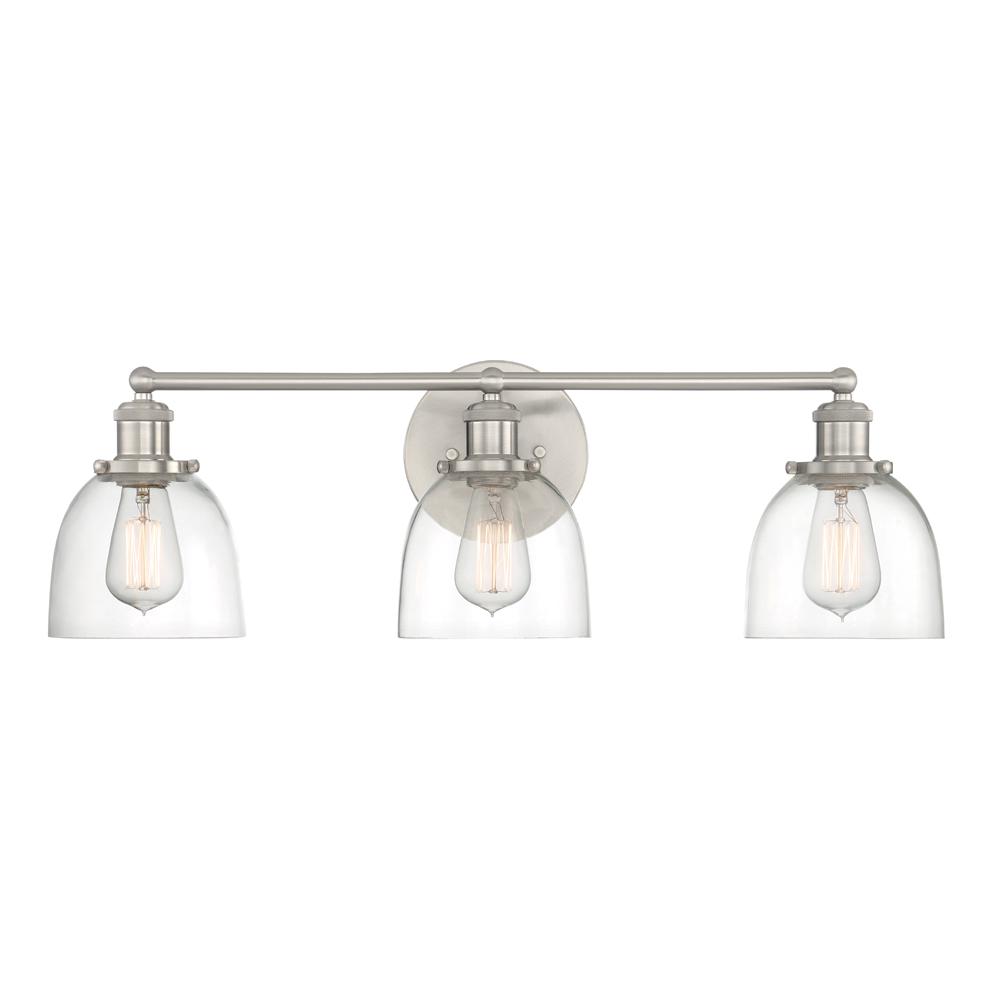 Cordelia Lighting 3 Light Brushed Nickel Vanity With Clear 3 Light Brushed Nickel Vanity