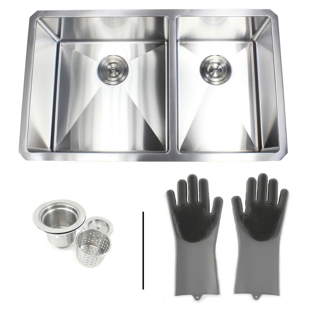 eModernDecor Undermount 16Gauge Stainless Steel 32x19x10 in. 60/40