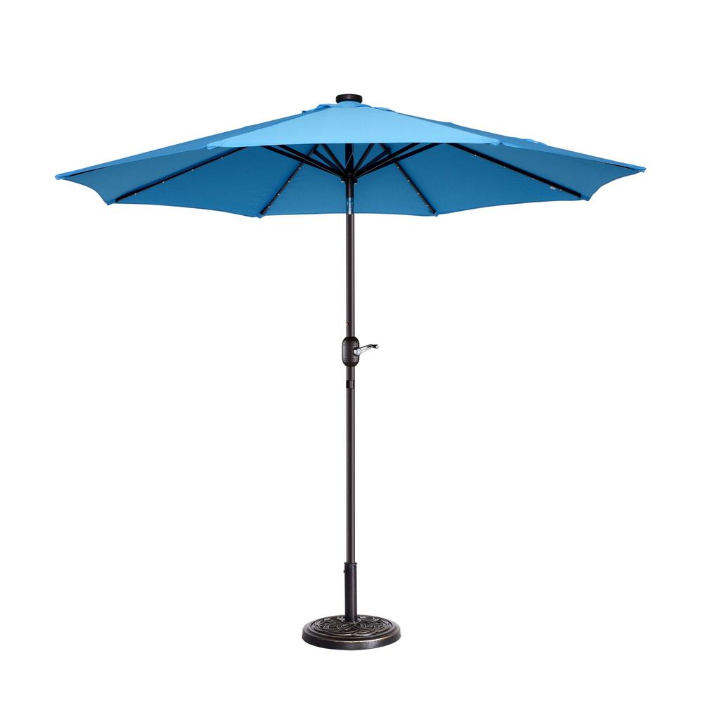 Villacera 9 Ft Steel Market Solar Tilt Led Lighted Patio Umbrella In Blue Hwd630710 The Home Depot