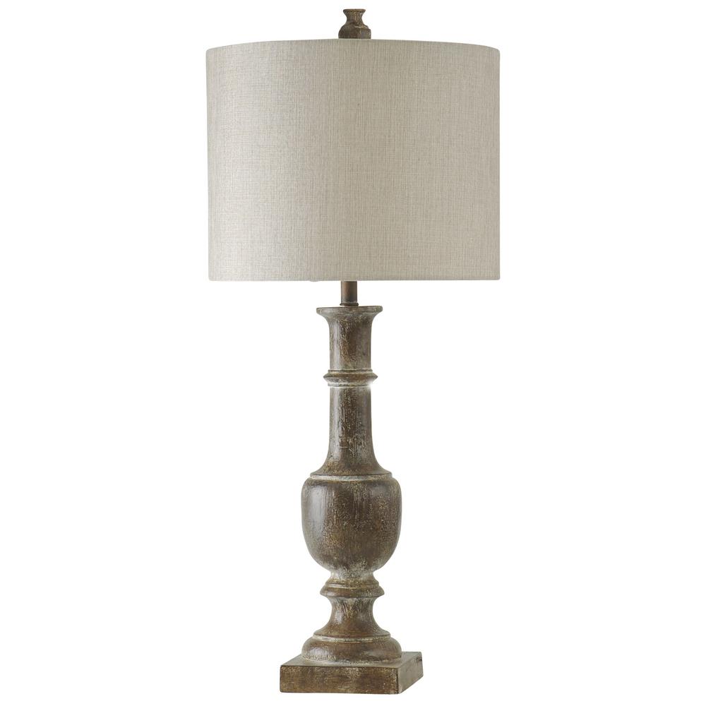 Stylecraft 39 In Bronze Table Lamp With White Hardback Fabric Shade