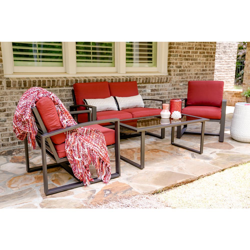 Leisure Made Jasper 4Piece Aluminum Patio Conversation Set with Red