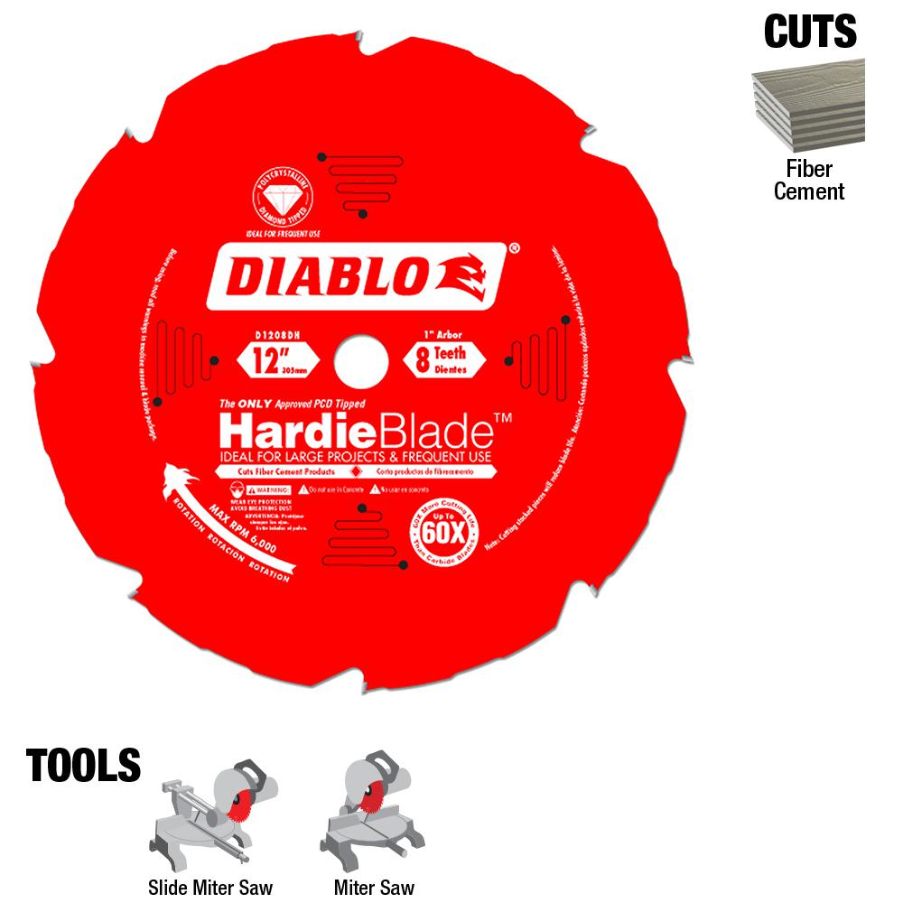 Diablo D1208DH 12 in. 8 Tooth Fiber Cement HardieBlade Saw Blade