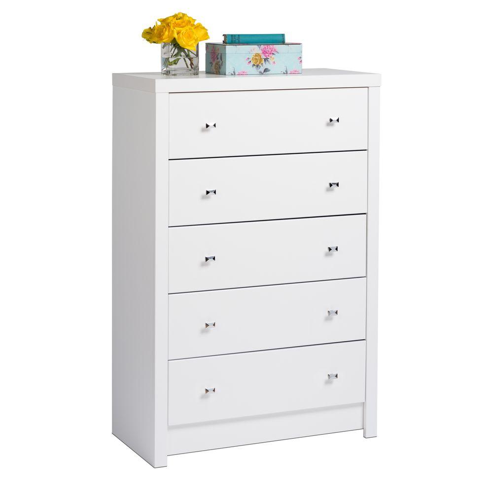 Prepac Calla 5 Drawer White Chest Of Drawers Wdbr 0550 1 The