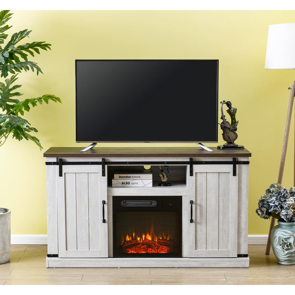 54 in. Saw CutOff White TV Stand for TVs up to 60 in. with Electric