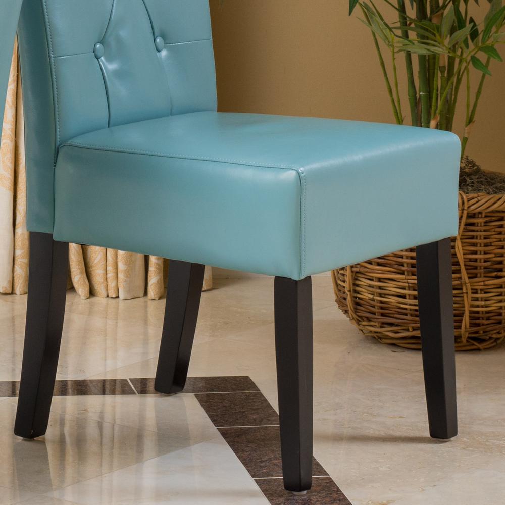 Noble House Taylor Teal Blue Bonded Leather Dining Chair Set Of 2 Bonded Leather Dining Chair Set