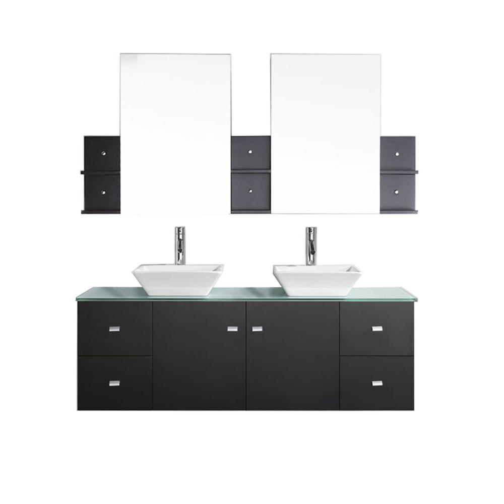 Virtu USA Clarissa 60 in. W Bath Vanity in Espresso with Glass Vanity