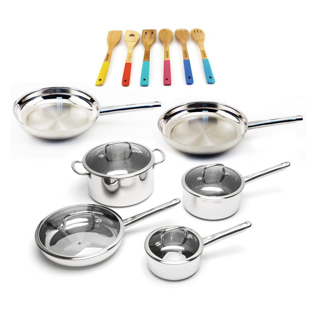 cookware set with wooden handles