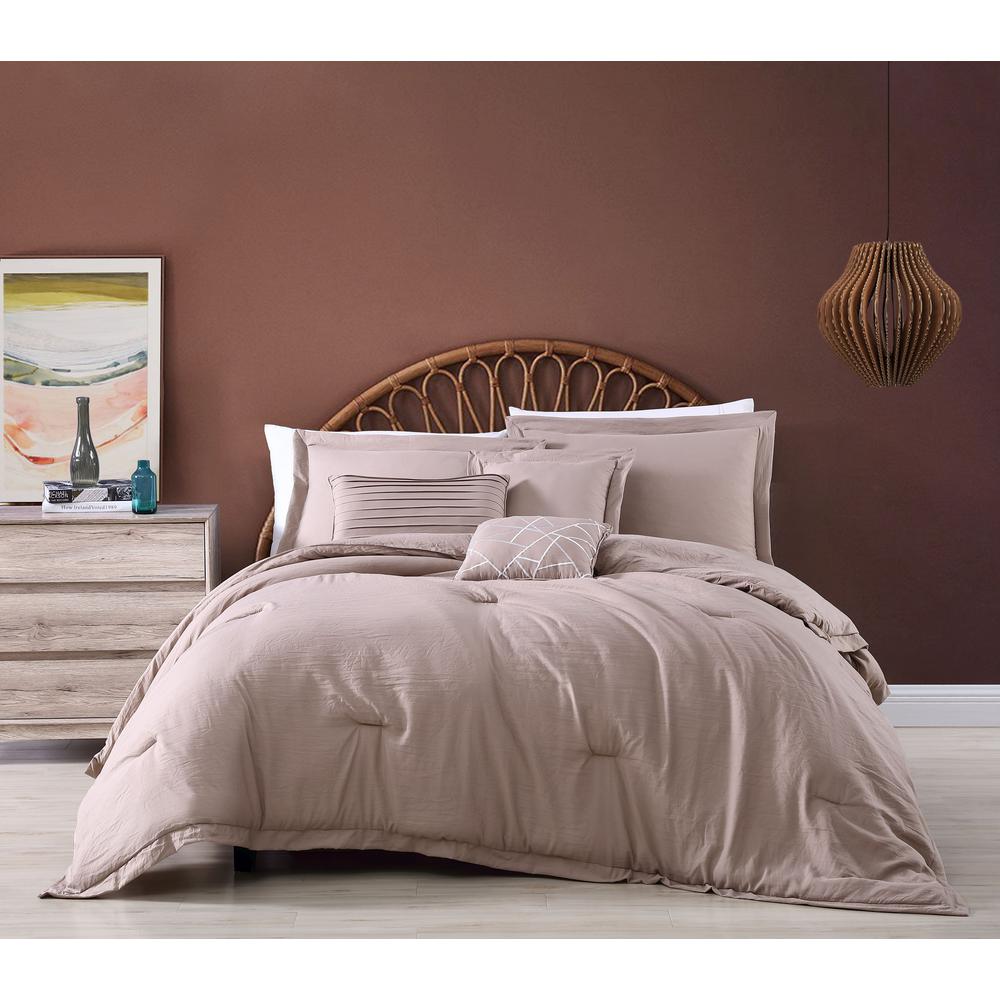 Robbie 6 Piece Taupe Solid Color Enzyme Washed Polyester King Size Comforter Set Rob6cskingghta The Home Depot
