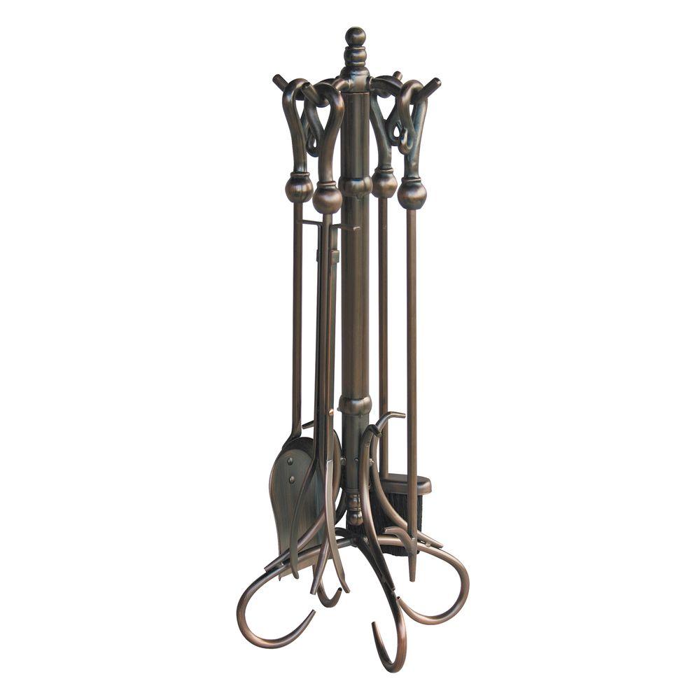 UniFlame Venetian Bronze 5Piece Fireplace Tool Set with Heavy Crook HandlesF1657  The Home Depot