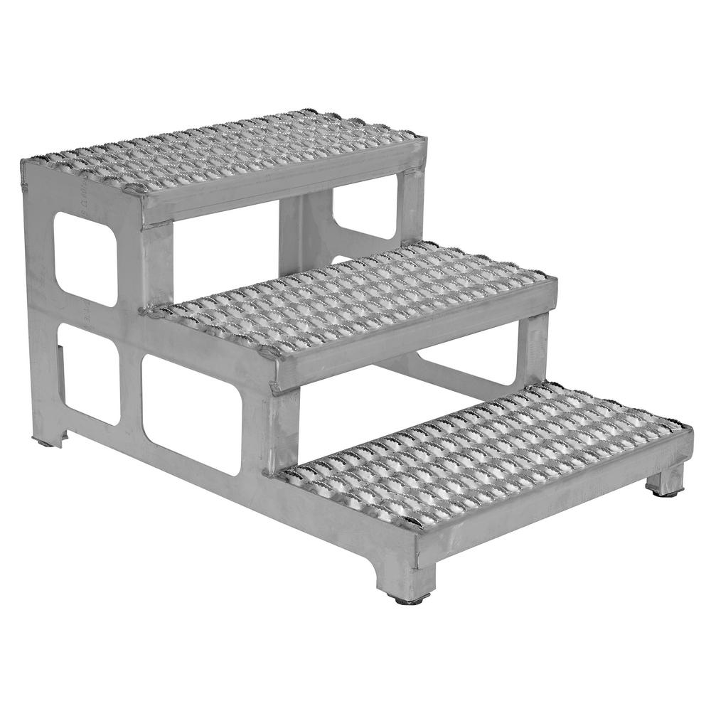 Vestil 24 inch x 34 inch 3-Step Stainless Steel Adjustable Step Stand by Vestil