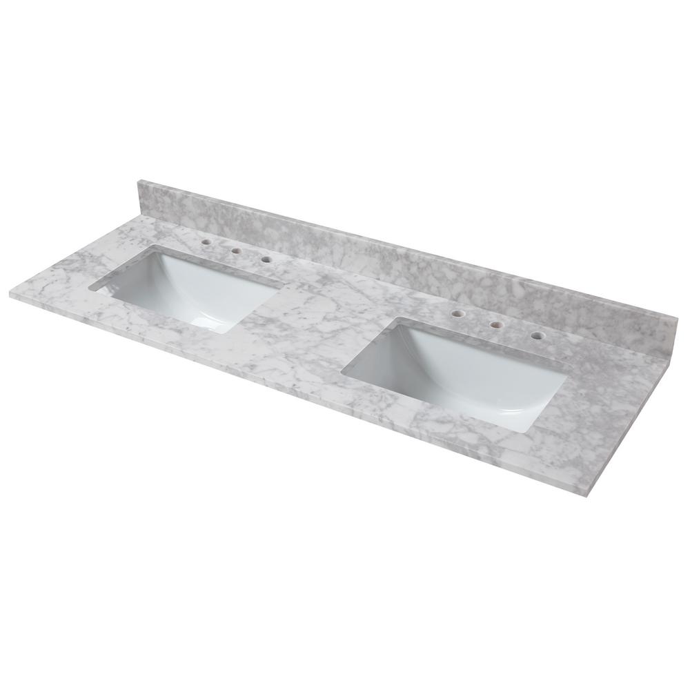 Home Decorators Collection 61 in. W x 22 in. D Marble Double Trough ...