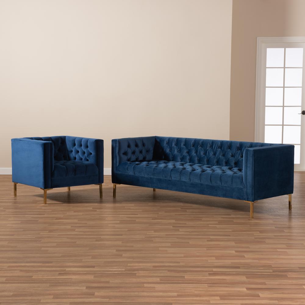 Baxton Studio Zanetta 2 Piece Royal Blue And Gold Living Room Set Royal Blue And Gold Living Room Set