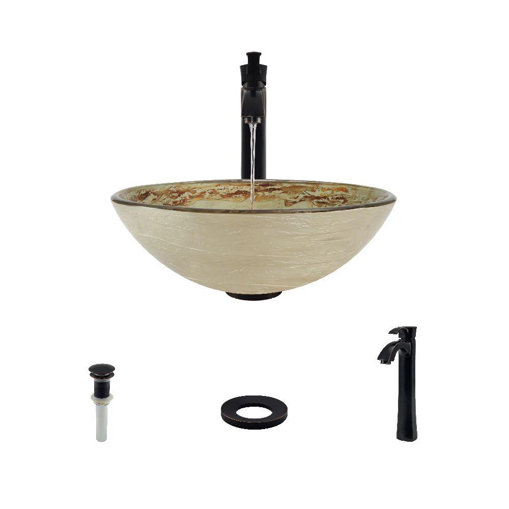 MR Direct Glass Vessel Sink in Gold and Red Swirl Foil Undertone with