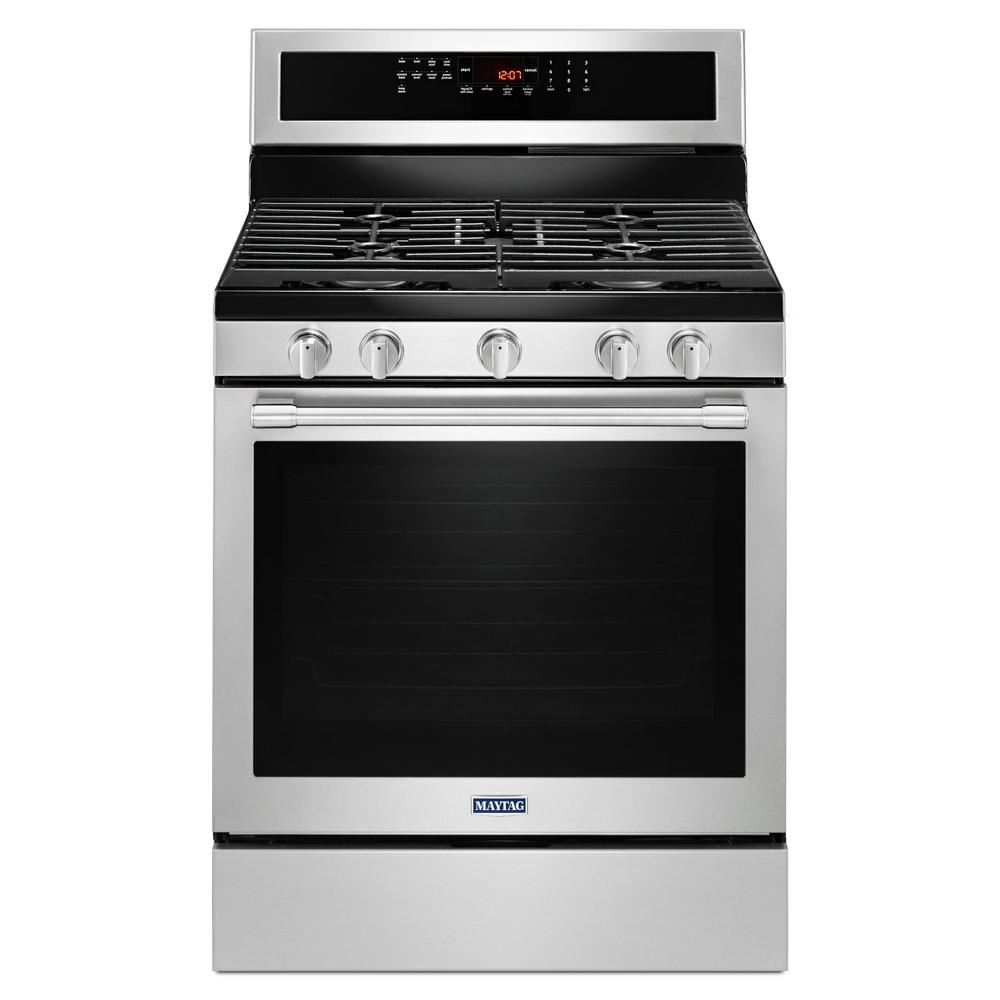 Maytag 5 8 Cu Ft Gas Range With True Convection In Fingerprint