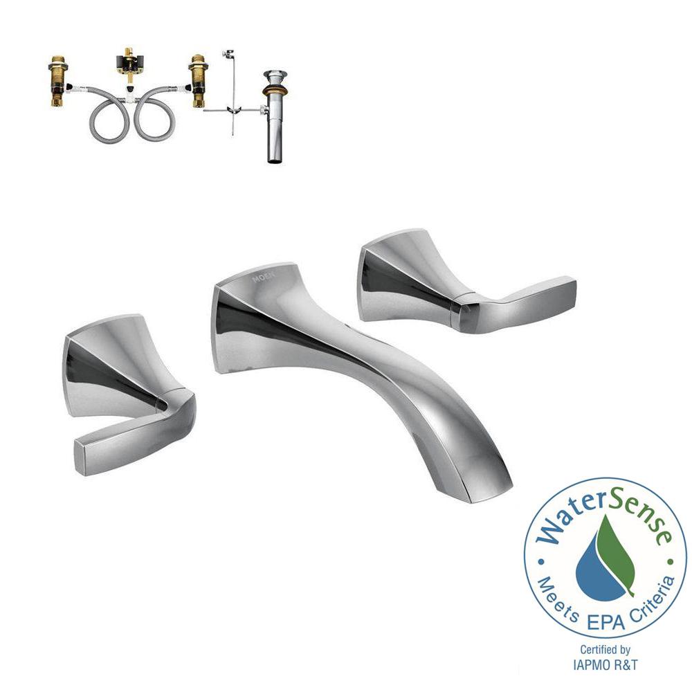 Moen Voss 2 Handle Wall Mount Bathroom Faucet With Valve In Chrome