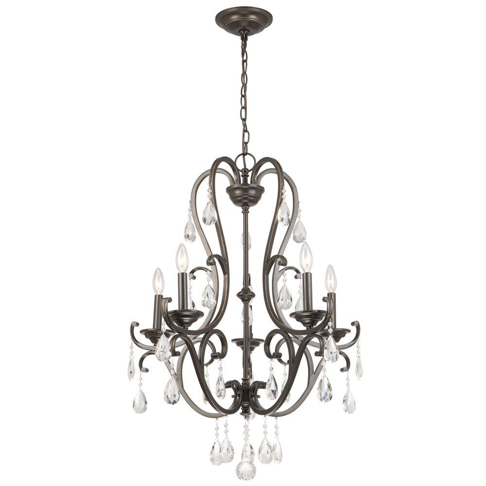 Hampton Bay 5 Light Oil Rubbed Bronze Chandelier With Hanging Crystals   Oil Rubbed Bronze Hampton Bay Chandeliers Ihx9115a 64 1000 