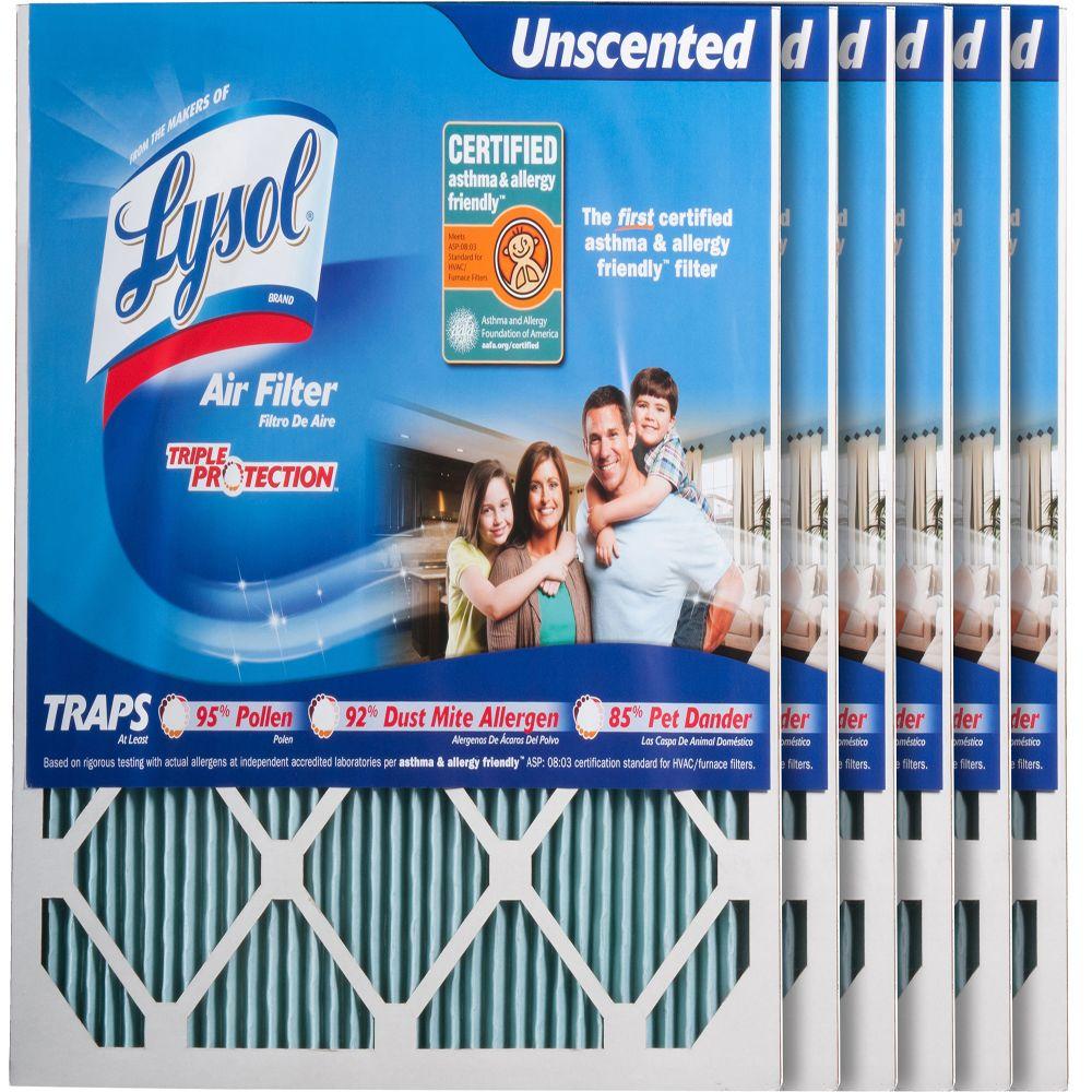 Lysol 20 In X 20 In X 1 In Certified Asthma And Allergy Triple Protection Air Filter 6 Pack 2918