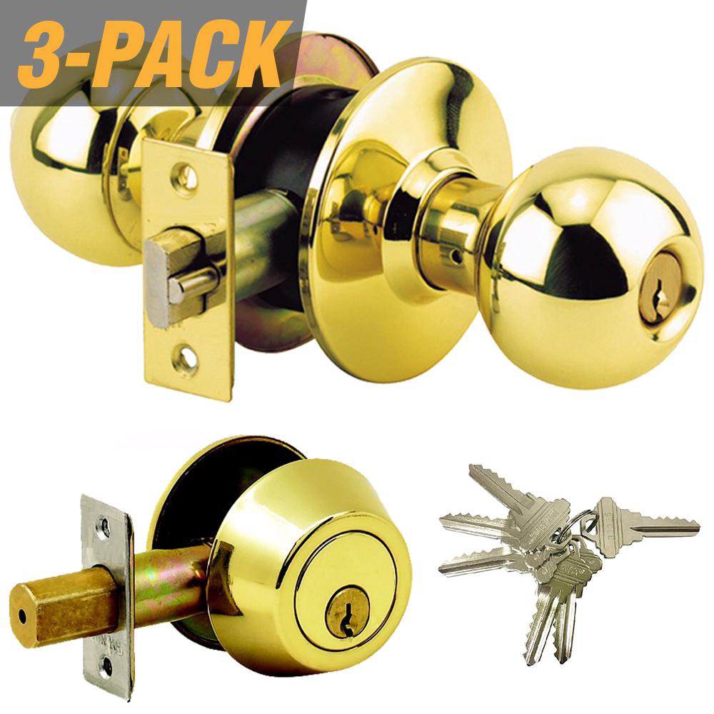 Grip Tight Tools Brass Grade 3 Combo Lock Set With Entry Door Knob