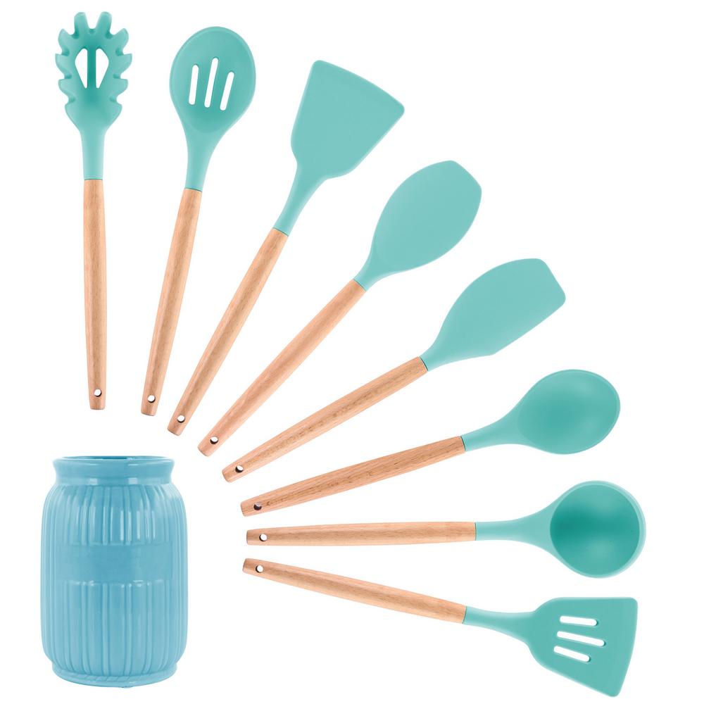 MegaChef Pink Silicone and Wood Cooking Utensils (Set of 9)985114358M