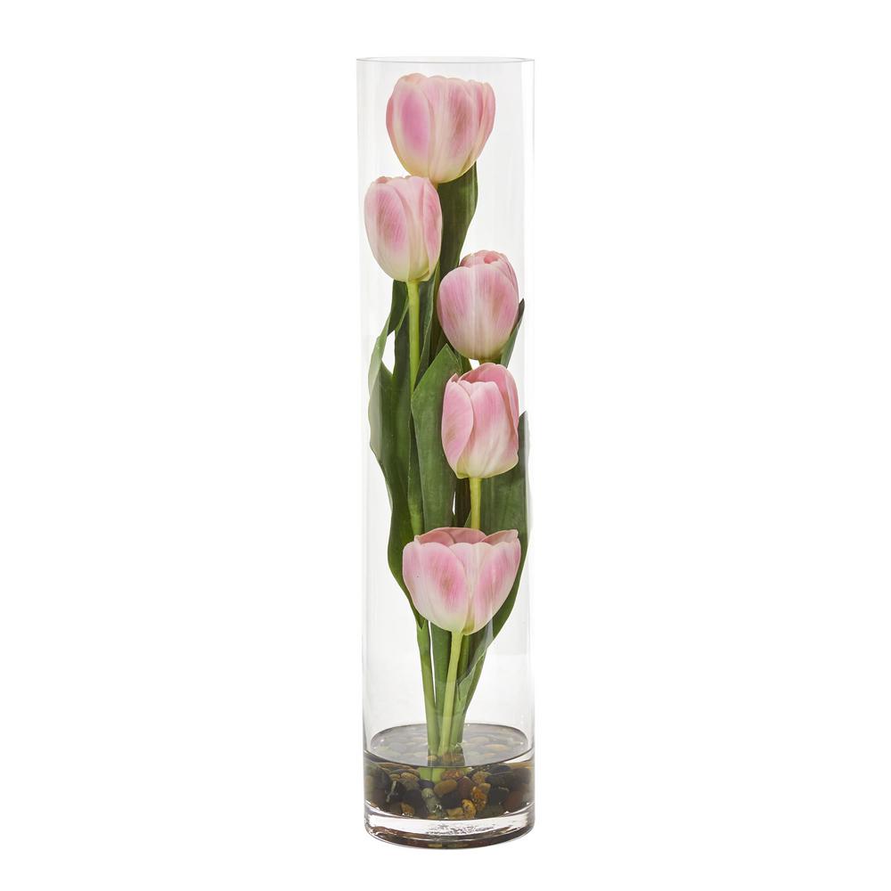 Nearly Natural Indoor Tulips Artificial Arrangement In Cylinder