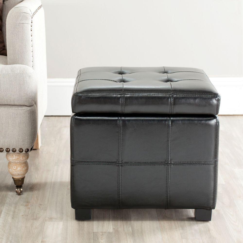 Safavieh Kerrie Black Storage Ottoman-HUD8231B - The Home Depot