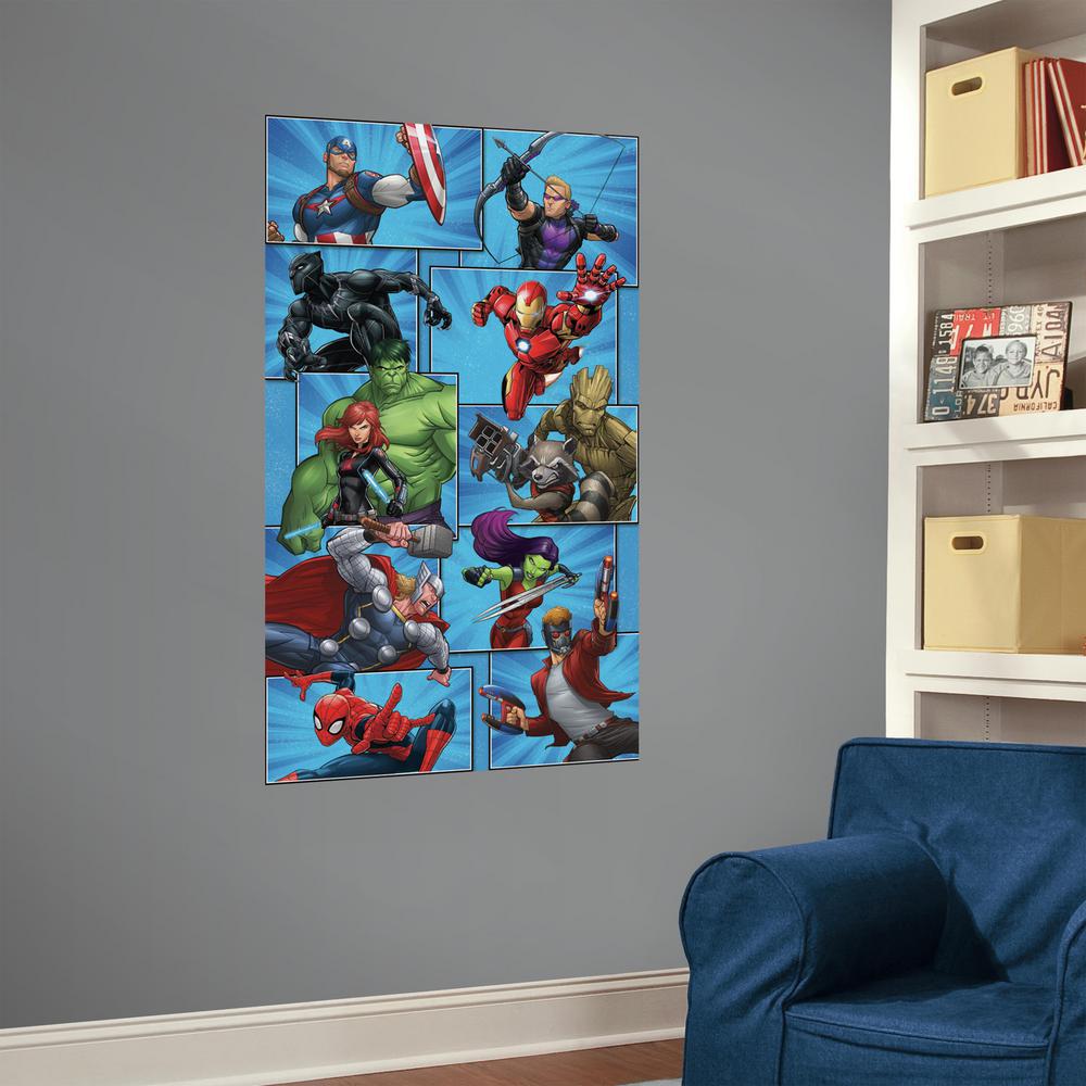 36 In W X 60 H Marvel Team 2 Piece L And Stick Wall Decal Mural