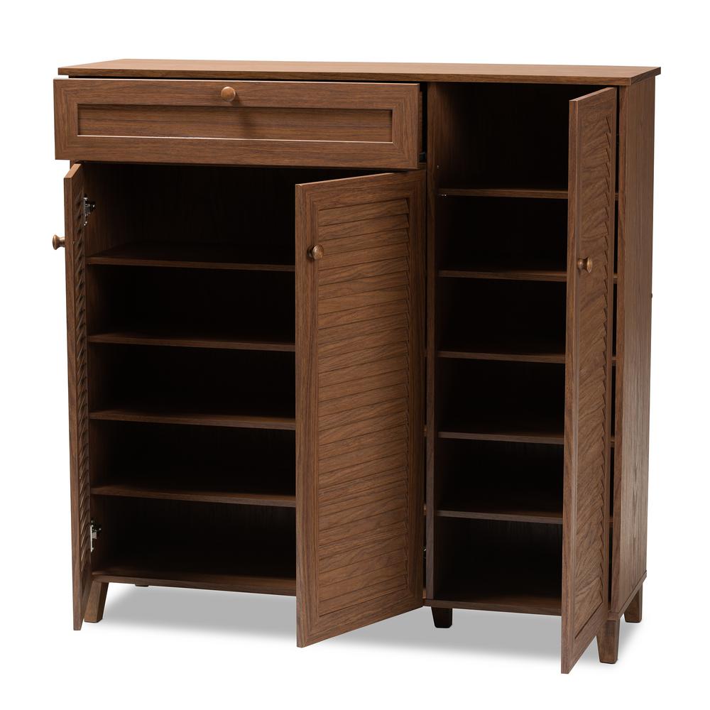 Baxton Studio Coolidge 45 In H X 45 In W 21 Pair Walnut Wood Shoe Storage Cabinet 156 9391 Hd The Home Depot