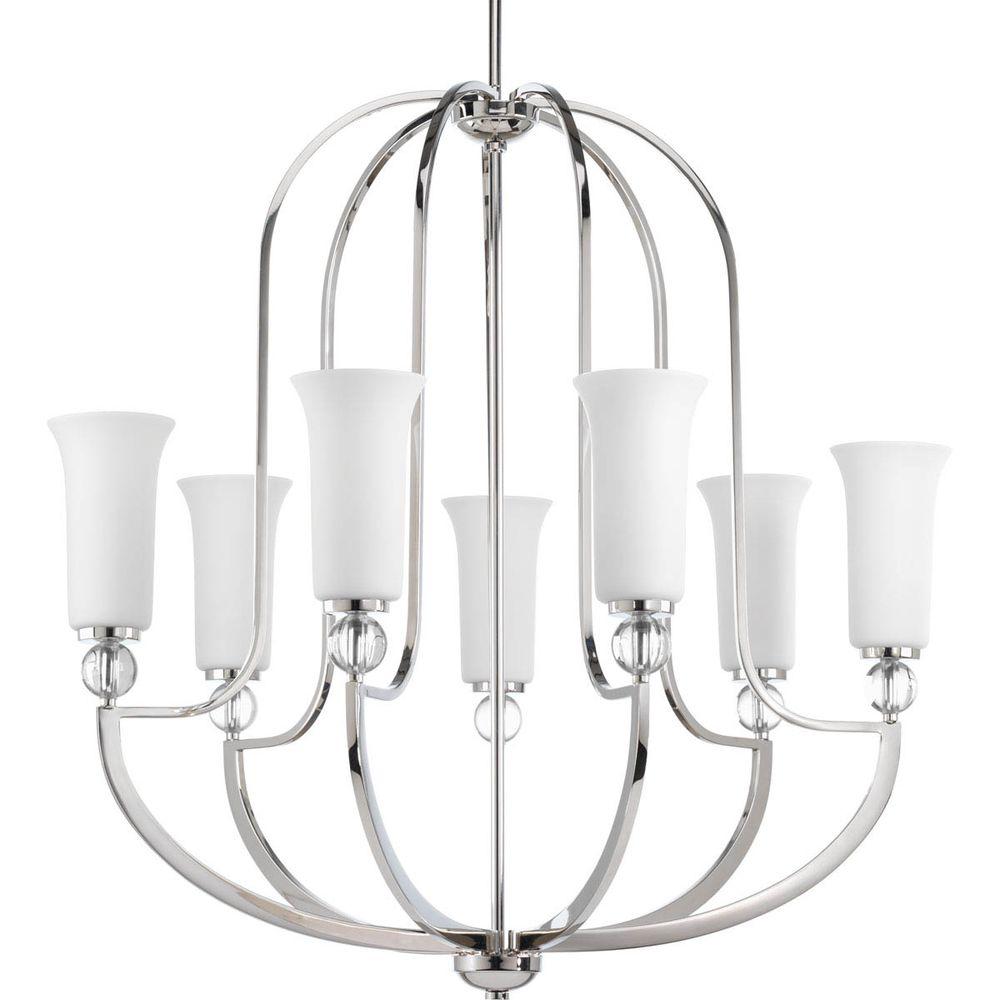 Progress Lighting Elina Collection 7 Light Polished Nickel Progress Lighting Elina Collection 7 Light Polished Nickel Chandelier With Opal Glass