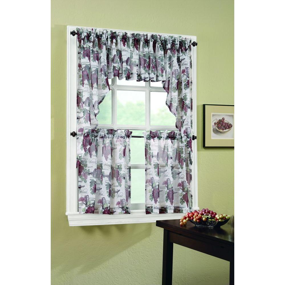 LICHTENBERG Merlot Wine Country Printed Textured Sheer Curtain Swags