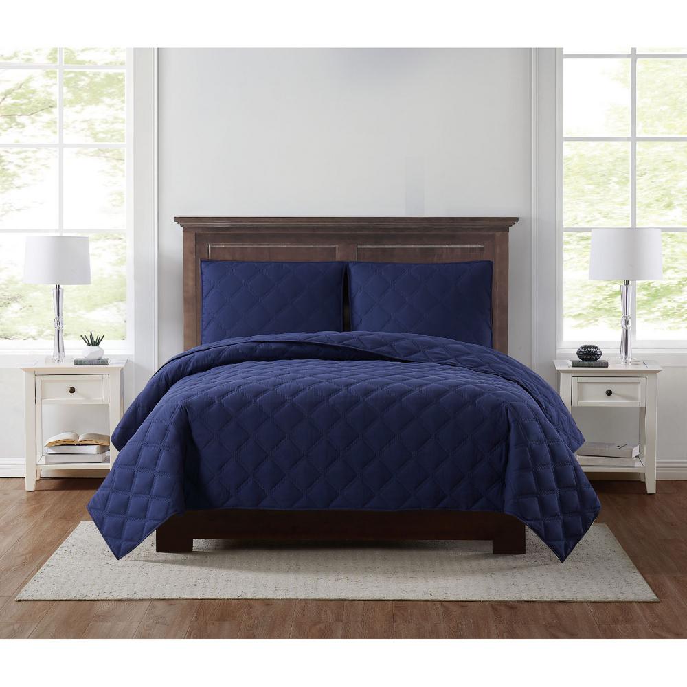 Truly Soft Everyday 3d Puff Quilted Navy Twin Xl 2 Piece Quilt Set