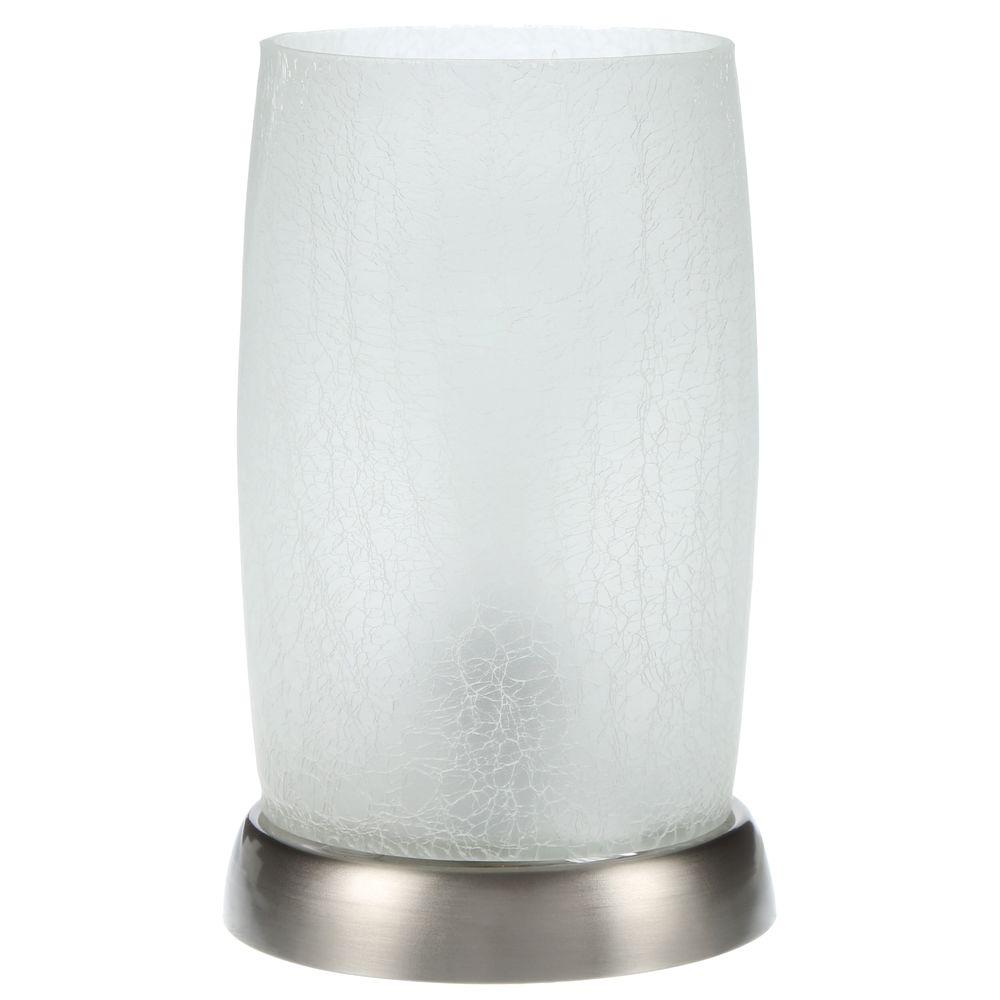 Hampton Bay 8 5 In Brushed Nickel Accent Lamp With Frosted Crackled Glass Shade
