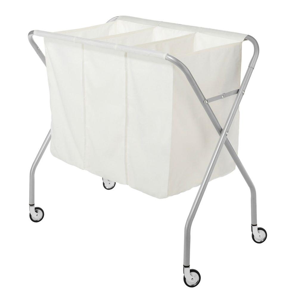 Whitmor White Silver Epoxy 3Section Collapsible Deluxe Laundry Sorter
